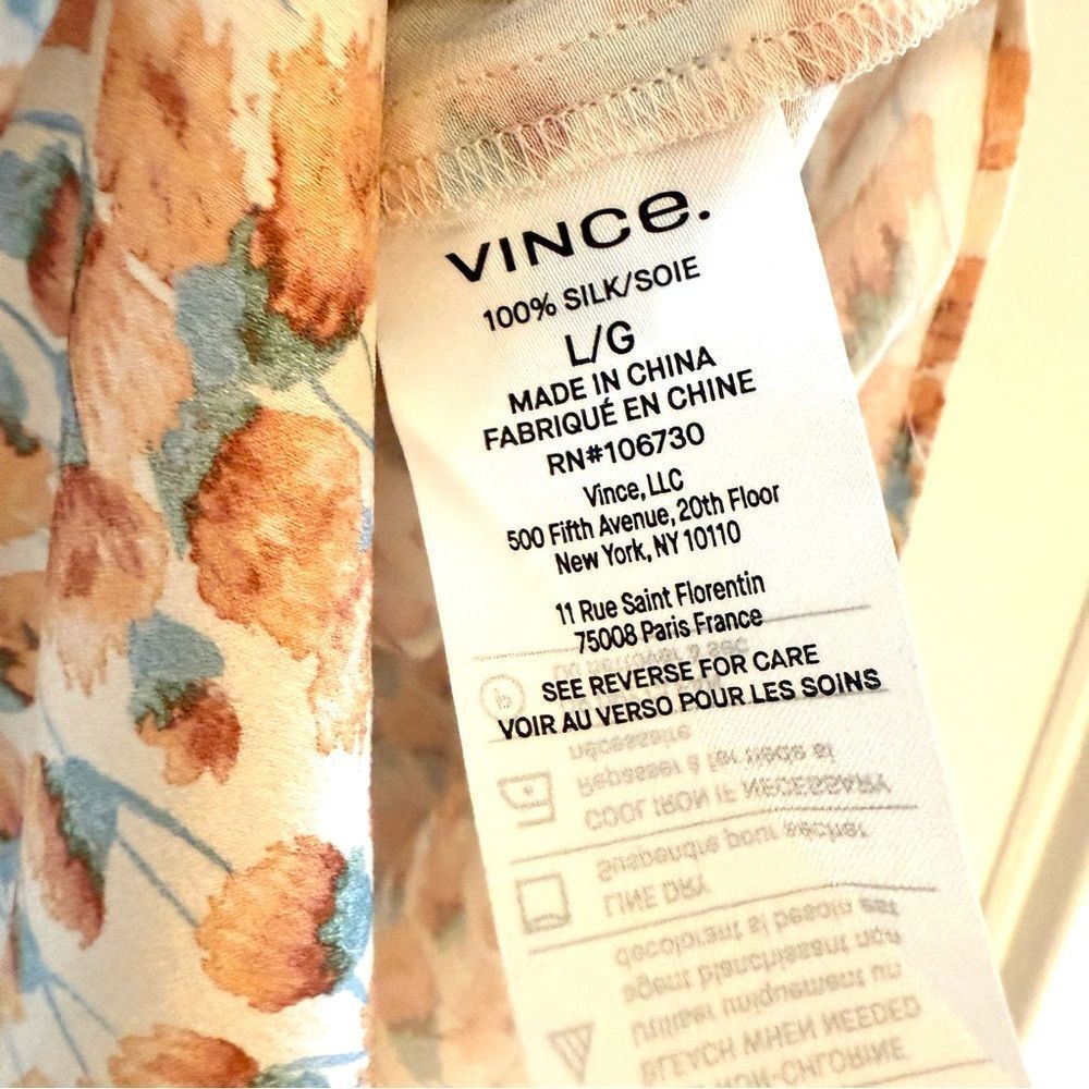 Vince Pomegranate Relaxed Long Sleeve Silk Button Down Shirt Blouse, Large NWT - Picture 7 of 10